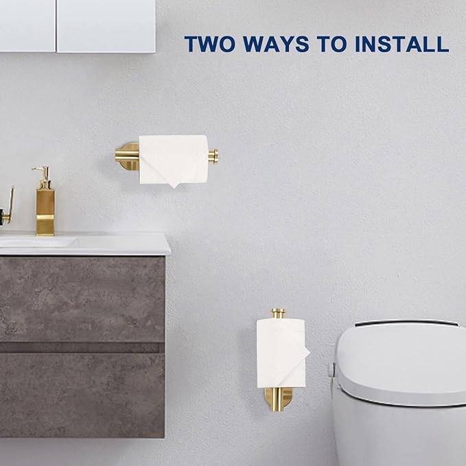 NearMoon Toilet Paper Holder Self Adhesive, Premium Thicken SUS304 Stainless Steel Rustproof Adhesive Toilet Roll Holder no Drilling for Bathroom, Kitchen, Washroom (3 Pack, Brushed Gold)