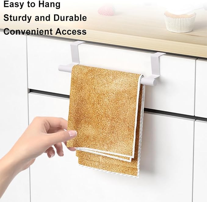 Cabinet Door Towel Bar, Dish Towel Rack for Cabinet, Stainless Steel Kitchen Towel Holder, Over The Door Hand Towel Hanger for Kitchen Bathroom Cupboard, 2 Pack (2*Small White)