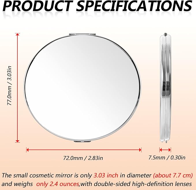 Oval Mini Portable Metal Folding Mirror, Beautiful and Elegant, Sturdy and Durable, 1X/2X Magnifier. (Oval Silver)