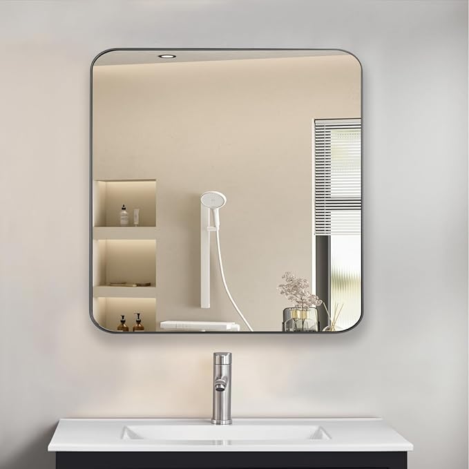 Bathroom Medicine Cabinet,28"x28" Square Mirror Door with Stainless Steel Frame,Recessed & Surface Wall Cabinet with Glass Shelves, Rust-Resistant Bathroom Storage Cabinet