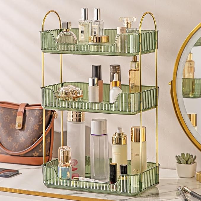 CESTATIVO Bathroom Counter Organizer, Green, Stainless Steel, 11.8" L x 6.7" W x 18.9" H, Modern Metal Handles, Smooth Edges, Large Capacity, Minimalist Design, Ideal Gift