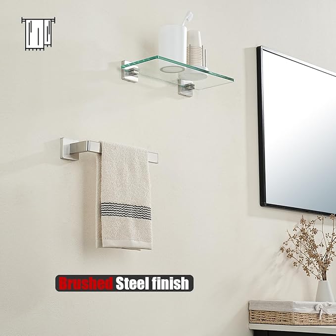 JQK Hand Towel Holder Towel Ring Gold, Thicken 0.8mm 304 Stainless Steel Bathroom Hand Towel Bar, 9 Inch Wall Mount Towel Rack Hanger, Brushed Steel, THH250L9-BN