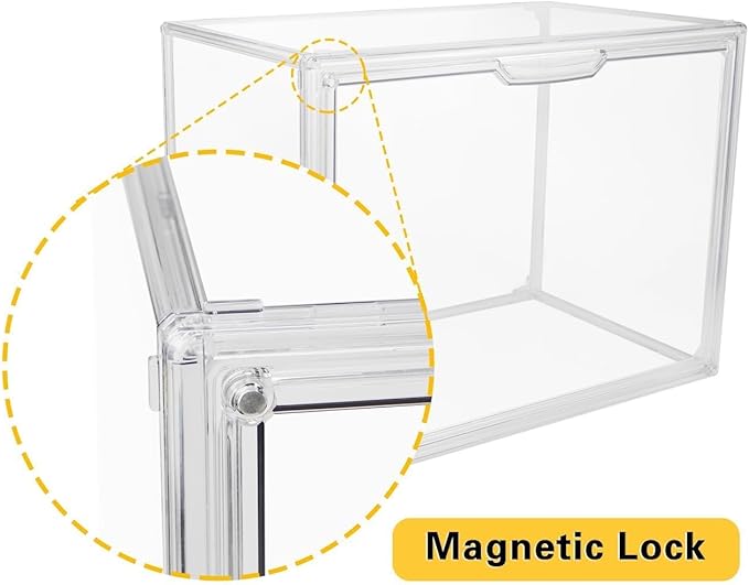 GUDEMAY Clear Stackable Plastic Storage Bins with Lid, Dustproof Acrylic Display Case for Collectibles, Large Figures Showcase, Shoe Storage Box, Closet Organizer for Book Cosmetic Purse (L, Count, 1)