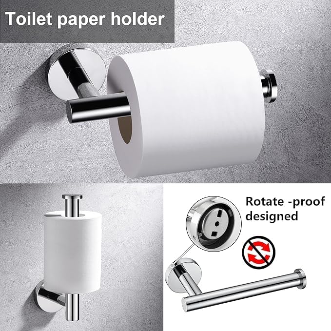 10 Pieces Polished Chrome Bathroom Hardware Accessories Set,Hand Towel Ring,16 inch Towel Bar,Toilet Paper Holder,4pcsTowel Hooks,Round SUS304 Stainless Steel Heavy Duty Wall Mount Holder,Towel Rack