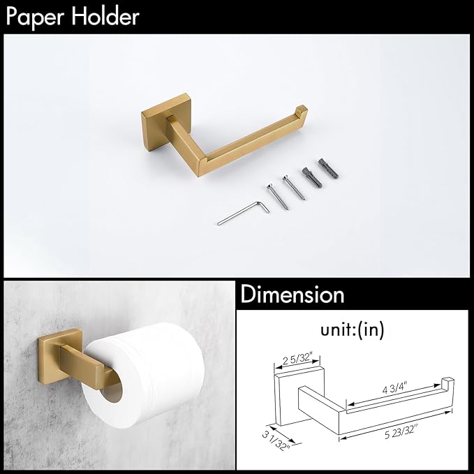 BAGNOLUX Gold Towel Bar, Bathroom Set 4 Pieces, Bath Towel Holder Set SUS304 Stainless Steel, Towel Bar Rack Set for Wall Mounted, Square Bathroom Accessories Set Fixture Heavy Duty, Brushed Brass
