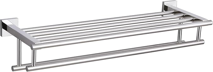 Bathroom Towel Rack Polished Chrome, Angle Simple SUS304 Stainless Steel Bath Towel Bar with Shelf for Wall 23.62 Inches