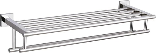 Bathroom Towel Rack Polished Chrome, Angle Simple SUS304 Stainless Steel Bath Towel Bar with Shelf for Wall 23.62 Inches