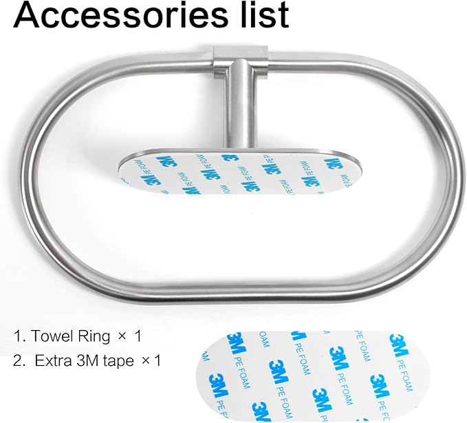 HouseAid Self Adhesive Towel Ring for Bathroom, Stainless Steel Adhesive Hand Towel Holder, No Drilling Modern Hand Towel Hanger, Brushed Nickel