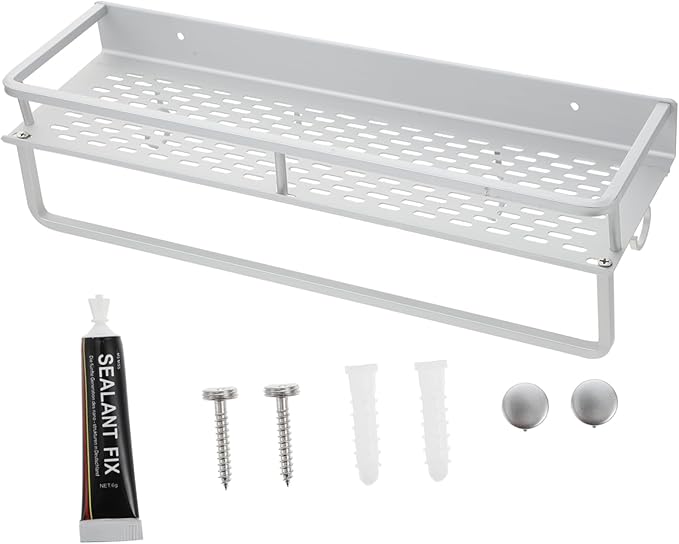 SHOWERORO Bathroom Decor Wall Shelves for Bathroom Wall-Mounted Storage Rack No Punching Glue Installation Aluminum Material Sturdy