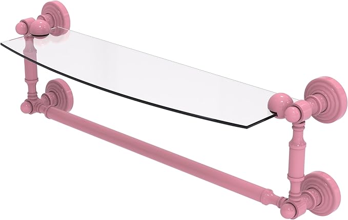 Allied Brass WP-33TB/18-PNK Waverly Place Collection 18 Inch Glass Vanity Shelf with Integrated Towel Bar, Pink