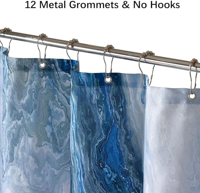 Blue Shower Curtain Marble Texture for Bathroom, Blue Polyester Fabric Waterproof Bathroom Decor,72 x 72 Inch,Standard Size