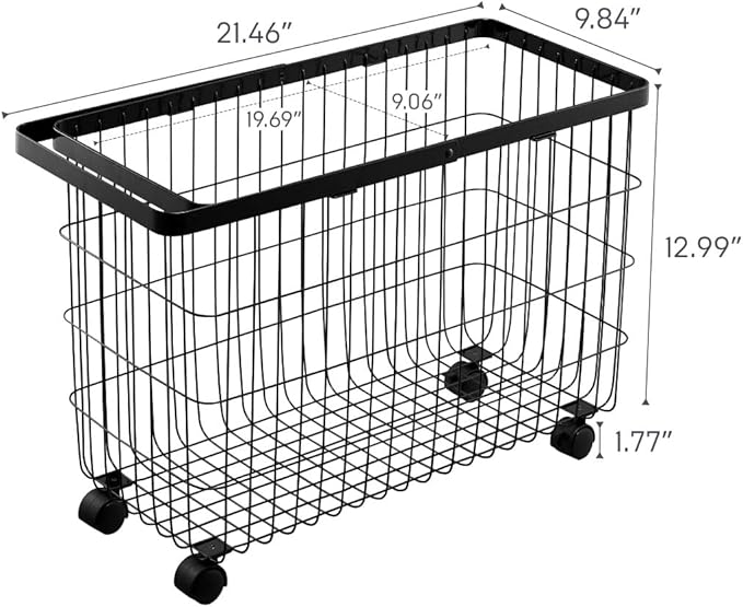 Yamazaki Home Tower Small Rolling Laundry Basket Metal Hamper Cart With Wheels And Handle, 14.8" - Steel - 9.8 Gallons, 35 Liters