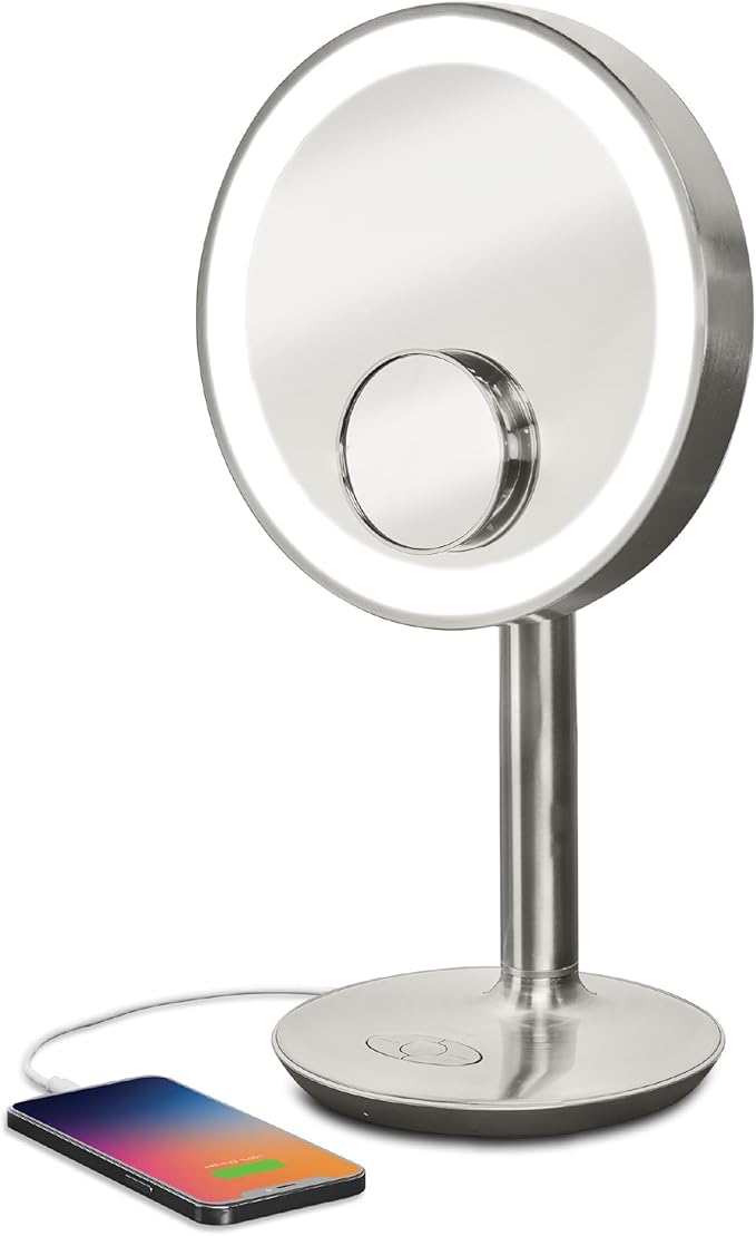iHome Vanity Mirror with Lights, Makeup Mirror with Bluetooth Speaker, USB Charging, and Removable Magnifying Mirror (iCVBT82SN)