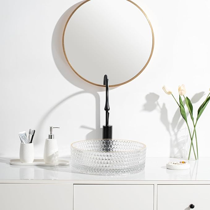 White Bathroom Accessories Set, 3pcs Ceramic Wave Design Farmhouse Decor, Complete countertop Bathroom Decor with soap Dispenser，Toothbrush Holder and soap Dish for Stylish Bathroom Organization