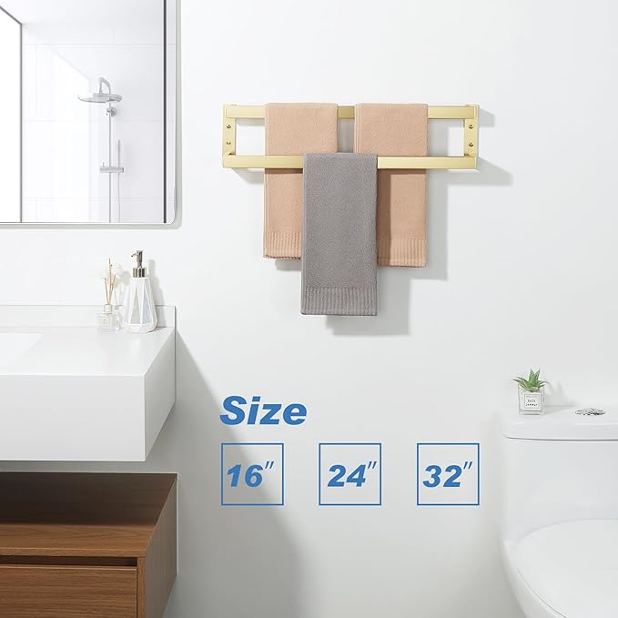 Alise Double Towel Bar, 24" Towel Racks for Bathroom Wall Mounted SUS304 Stainless Steel, Heavy Duty Bathroom Towel Holder, Quick Drying Towel Hanger, Brushed Gold