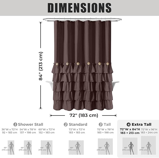 Seasonwood Brown Shower Curtains for Bathroom Dark Brown Ruffle Shower Curtain with Natural Buttons Farmhouse Style 72×84