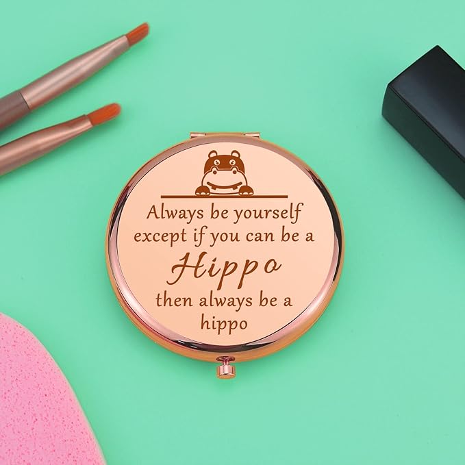 Hippo Lover Gifts Inspirational Gifts Compact Makeup Mirror for Friend Sister Girls Hippo Theme Gift Hippopotamus Gifts for Women Folding Makeup Mirror for Women Birthday Graduation Gifts