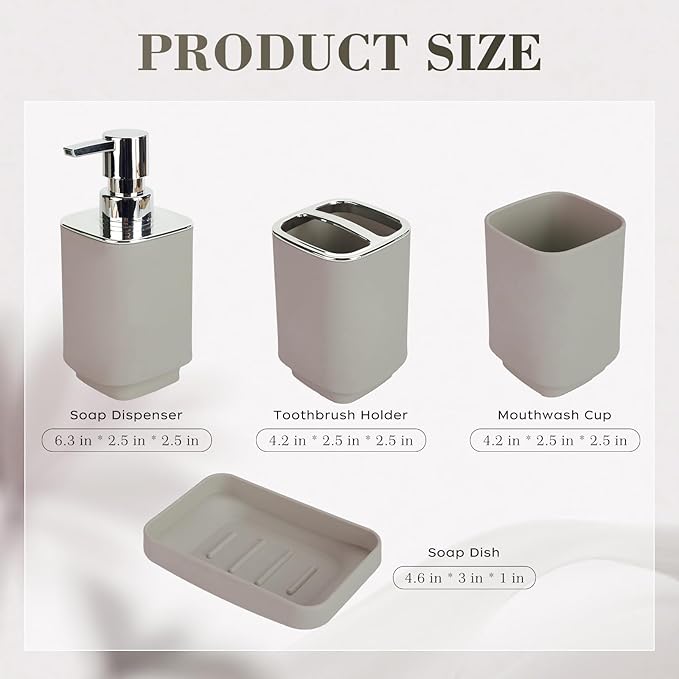 4Pack Bathroom Accessories Set, Bohemian Bathroom Sink Set, Contain Soap Dispenser, Toothbrush Holder, Soap Dish & Mouthwash Cup,Square soap and Toothbrush Holder Set
