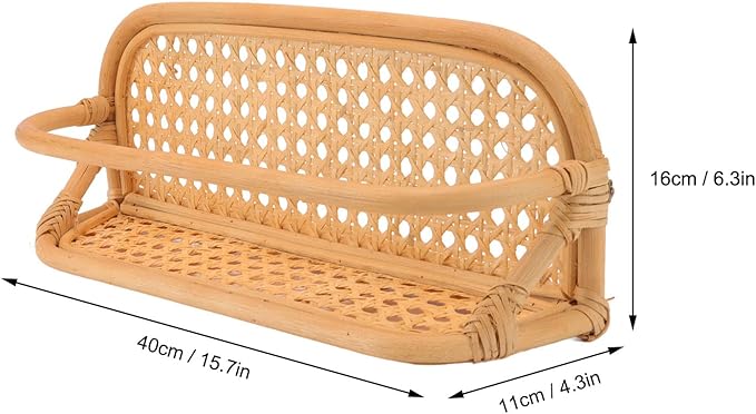 Luocute Rattan Wall Shelf, Handcrafted Natural Rattan Hanging Shelf for Bathroom Kitchen Living Room, with Easy Installation and Space Saving Design