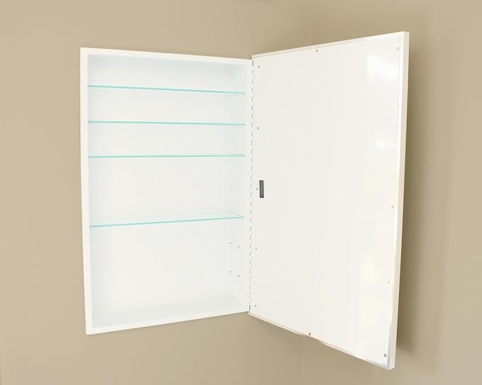 Fox Hollow Furnishings 20x30 Parker Metro Metal Framed Rectangle Recessed Bathroom Medicine Cabinet, Floating Mirror, 18x28 in-Wall Opening, Steel, Adjustable Glass Shelves, Magnet Close, Chrome