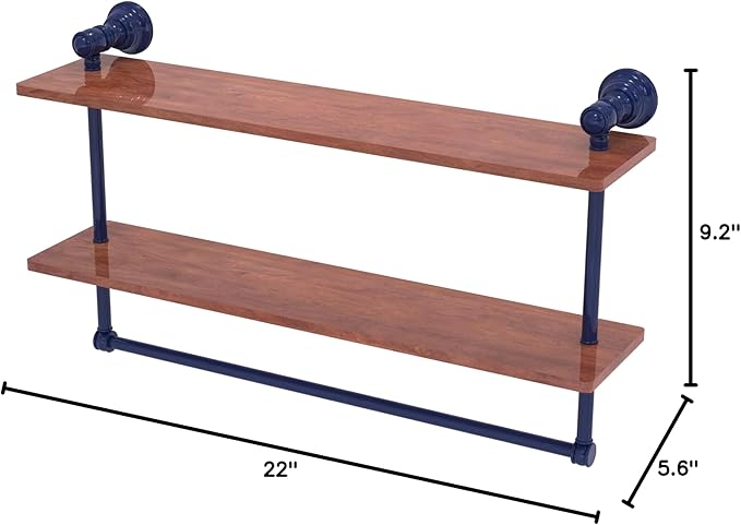 Allied Brass CL-2-22-IRW-MBL Carolina Collection 22 Inch Two Tiered Wood Shelf, Mediterranean Blue