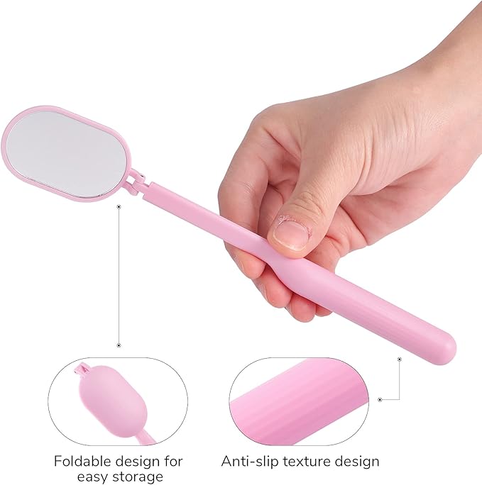 Lash Mirror for Eyelash Extensions, 2inch Foldable Eyelash Mirror for Easy Storage, Light-Weight Adjustable Makeup Mirror for Lash Tech Supplies, Pink