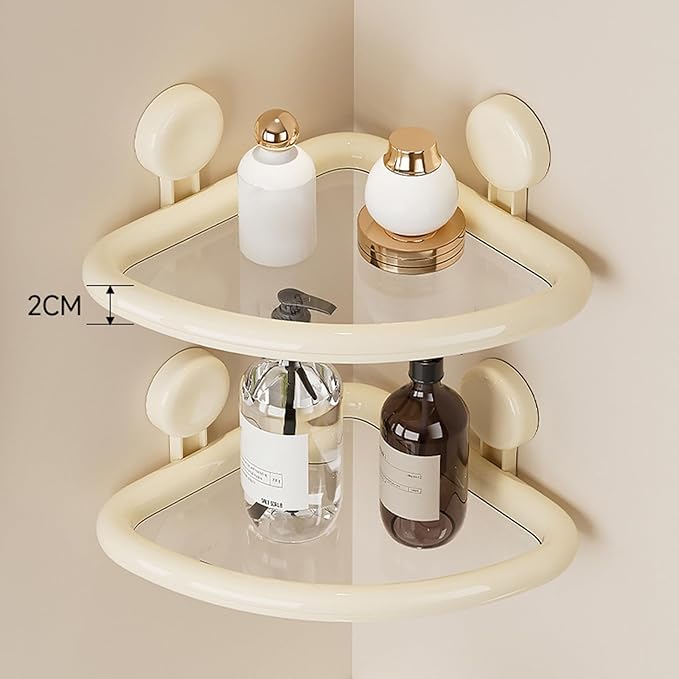 Suction Cup Corner Shelf Bathroom Shelf No Drilling Space Saving Waterproof ABS