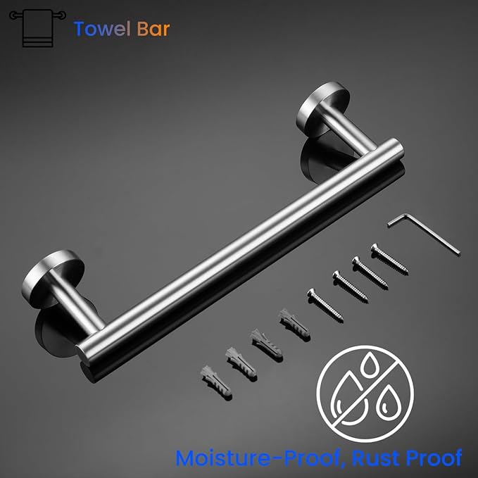 Miyili Bath Towel Bar 12 Inch Stainless Steel Towel Rack for Bathroom, Kitchen Towel Holder Wall Mount Brushed Finish, A01N30A