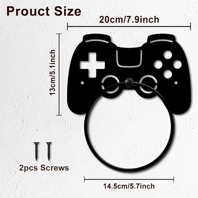 MAYJOYDIY Game Controller Metal Towel Ring Gamepad Shaped Sign Towel Holder for Gamer Room Decor Gamepad Black Art Towel Rack Wall Mounted for Bathroom Kitchen Home Boys Room Decors Gift