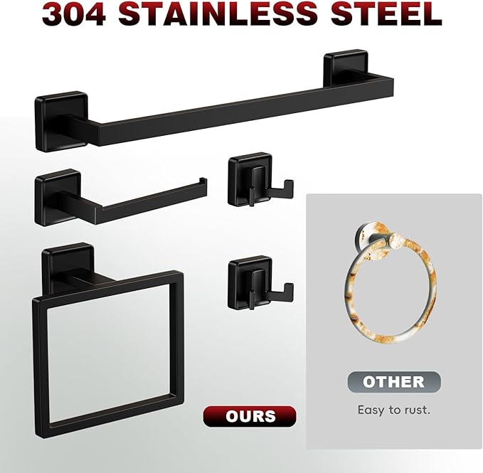 SHUNLI 5-Pieces Matte Black Bathroom Hardware Accessories Set, SUS304 Stainless Steel Towel Bar, Toilet Paper Holder, Bathroom Towel Holder with Wall Mounted