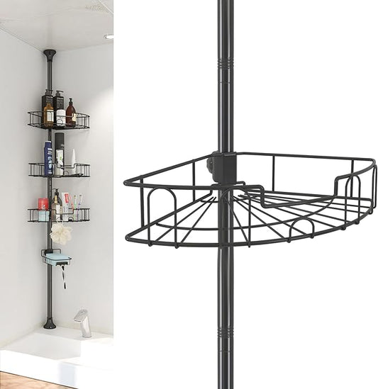 Shower Organizer, 39 to 125 Inch Height Adjustable Shower Caddy with 4 Adjustable Shelves, Organization And Storage for Bathroom Corner Shelves Rack Countertop with Tension Pole, Home Decor