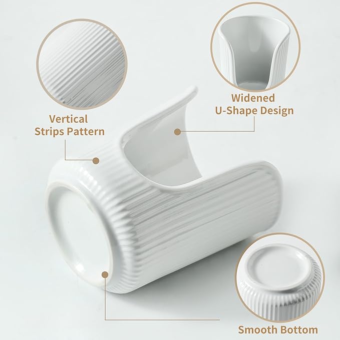 Dobbyby Ceramic Bathroom Cup Dispenser with Stylish Vertical Stripes - Disposable Mouthwash Cup Holder Holds 3-4oz Paper Cups for Rinsing Cups on Bathroom Vanity Countertops (White)