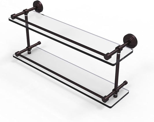 Allied Brass WP-2/22-GAL-ABZ Waverly Place 22 Inch Double Glass Shelf with Gallery Rail, Antique Bronze
