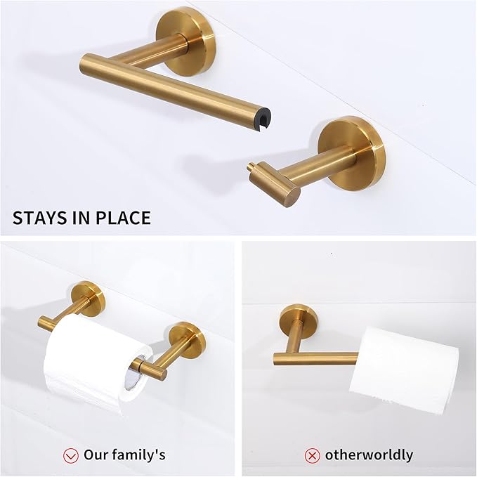 Brushed Gold Bathroom Hardware Accessories Set 4 Pieces,Towel Bar Set Stainless Steel Wall Mounted, Includes 24 in Hand Towel Bar, Towel Ring Holder,Toilet Paper Holder, Bathroom Towel Rack Set Gold