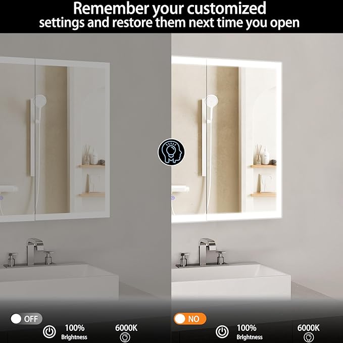 Medicine Cabinet with Led, 26X32 Inch Lighted Medicine Cabinet with Anti-Fog Mirror, 3 Glass Shelves, Dimmable LED, Recessed or Surface Mount Bathroom Smart Mirror Cabinet
