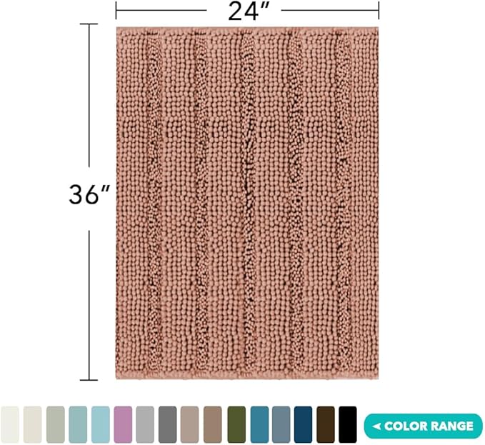 Turquoize Chenille Bath Rugs Shaggy Bathroom Rugs Non Slip Bath Mat for Bathroom 24 x 36 Muted Clay Bath Rug for Extra Soft and Absorbent Area Rug, 24"x 36", Muted Clay