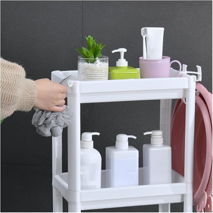 Plastic Bathroom Tower Shelf, Versatile Large Storage Freestanding Bathroom Shelf, Mobile Shelving Corner Storage for Store Books, Files, Clothing(3 layer)