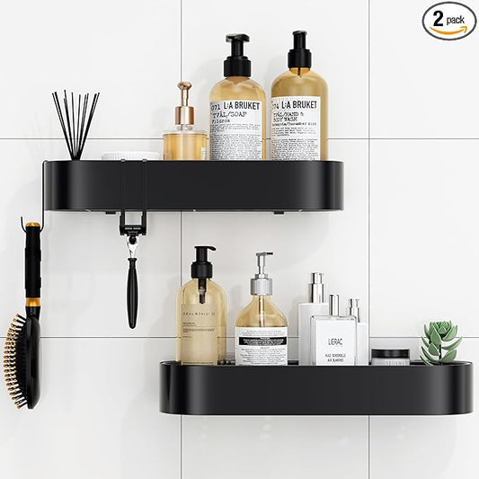 XX Large Adhesive Shower Caddy, 15.8 In Rustproof Metal Bathroom Organizers and Storage with 4 Hooks, No Drilling Shower Shelves for Inside Shower for Bathroom, Dorm and Kitchen(2 Packs)