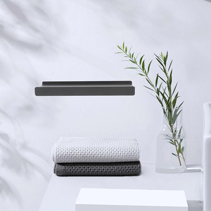 Toyvian Bathroom Wall Mounted Shelf 12 Inch Aluminum Alloy Metal Bathroom Shelf Organizer Space Saving Floating Rack for Mirror Storage in Gunmetal Gray