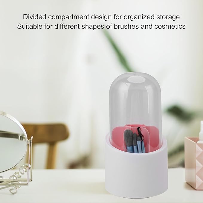 AUNMAS Rotating Makeup Brush Holder, 4.9 x 9.3in Plastic Makeup Brush Storage Organizer Anti Dust Makeup Brushes Organizer with Lid and 8 Brushes ()
