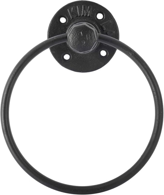 HighFree Industrial Towel Ring, Farmhouse Pipe Hand Towel Holder, Matte Black Wall Mounted Bathroom Hardware, Rustic Towel Ring for Bathroom (1)