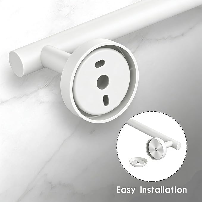 Newfun 24 Inch White Bathroom Towel Holder, 2Pcs Towel Racks for Bathroom Rod Classic SUS304 Stainless Steel Bathroom Towel Holder Wall Mounted