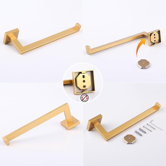 GERZWY Gold Stainless Steel Hand Towel Holder Modern Bathroom Towel Ring Wall Mounted IG1806-BE