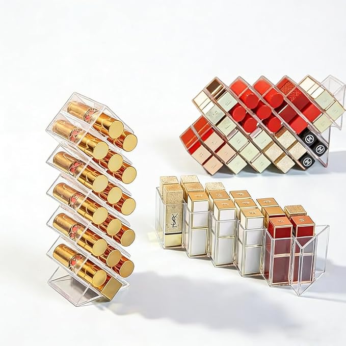 Lipstick Organizer - Acrylic Lipstick Holder Clear Cosmetic Fish Shape Lip Gloss Tower Makeup Storage for Bathroom Vanity Countertop (16 Spaces)