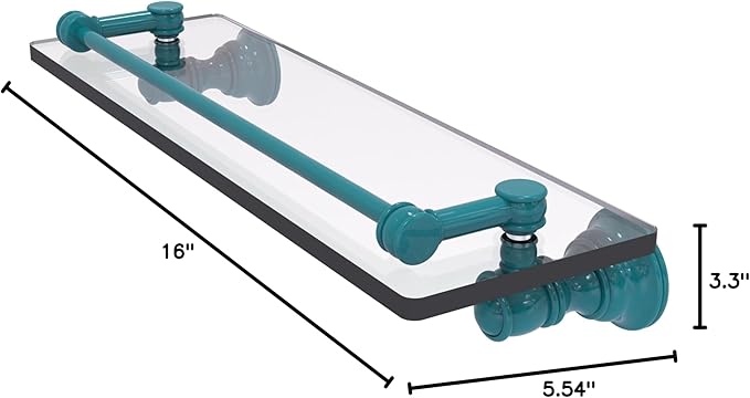 Allied Brass CL-1-16-GAL-GLT Carolina Collection 16 Inch Glass Shelf with Gallery Rail, Glokzin Teal