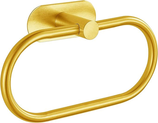 Towel Bar/Bath Towel Ring, Self Adhesive Hand Towel Ring for Bathroom, Stainless Steel Sticky Hand Towel Holder, No Drilling Modern Round Towel Hanger Wall Mounted (Gold)