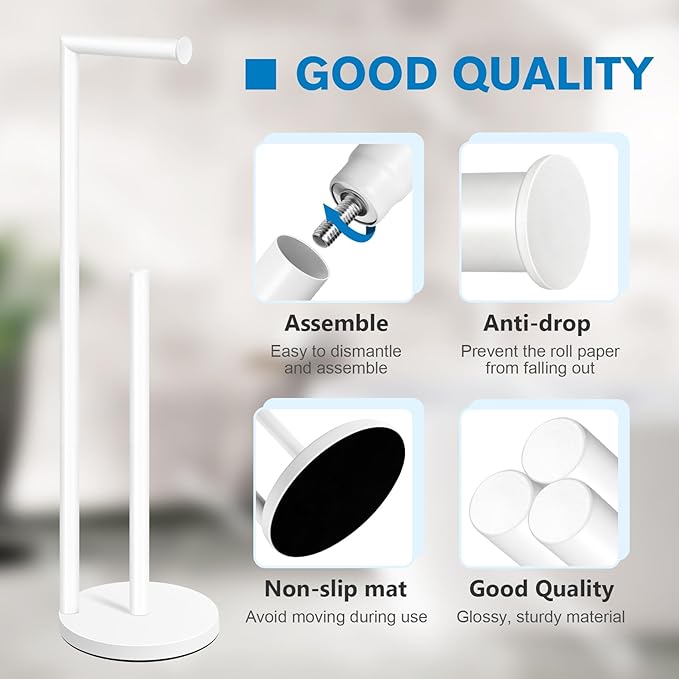 Toilet Paper Holder Stand,Toilet Paper Holder Free Standing,White Toilet Stand Holder for 4 Rolls,Toilet Paper Storage by Bathth