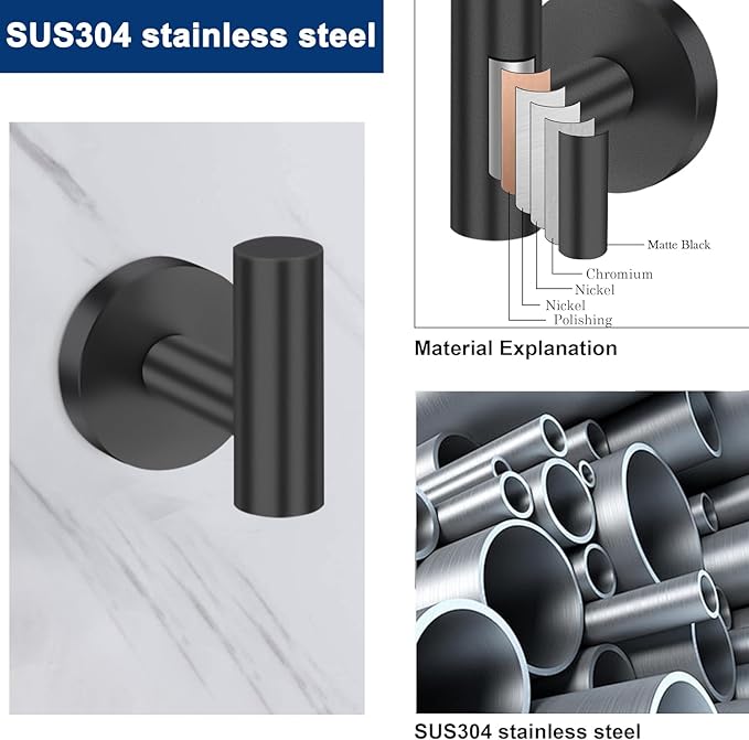 5 Pieces Bathroom Hardware Accessories Set Matte Black, 24Inch Round Towel Racks Set for Bathroom, SUS304 Stainless Steel Towel Bar Set, Toilet Paper Holder with Shelf Wall Mounted