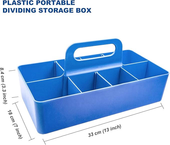 New Plastic Portable Makeup Organizer Caddy Tote Divided Basket Bin with Handle, DIY Divider, 8 Compartments - Office Supplies Organizer -Blue