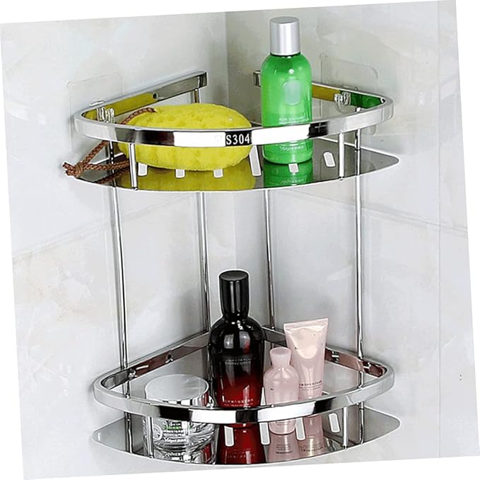 Garneck Stainless Steel Double Layer Triangle Corner Storage Rack Bathroom Organizer Shelf for Toiletries and Essentials Material Space-Saving Design